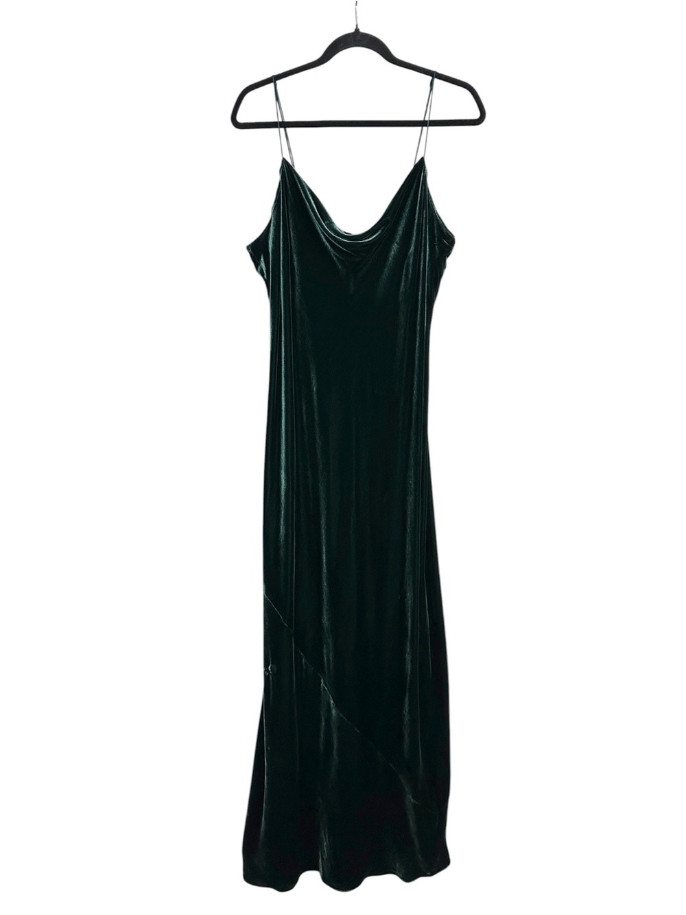 BANANA REPUBLIC Rita Velvet Maxi Dress XL Green Silk Blend Cowl Neck Bias Cut - Picture 15 of 15